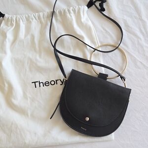 Theory Whitney Hoop Bag in black leather